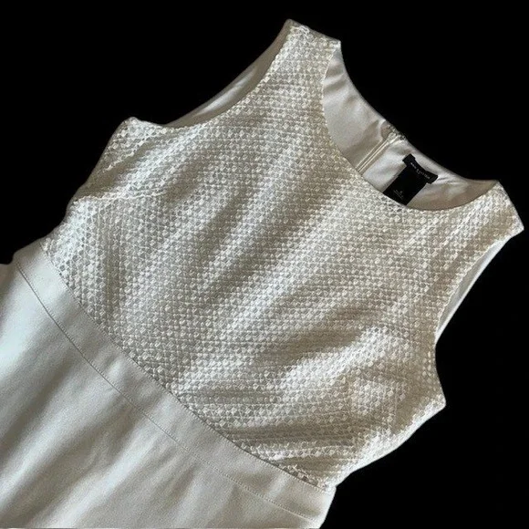 Ann Taylor Ponte Knit Crochet Dress Sleeveless Fit and Flare Cream Sz 6 - Picture 4 of 15